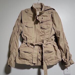 NEXT Petites Utility Jacket Coat Hooded Khaki Color Removable Liner Size Large